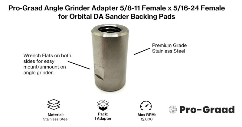 Pro-Grade 54040 Stainless Steel Angle Grinder Adapter 5/8-11 Female x 5/16-24 Female, Arbor Adapter Compatible for use with 5/16”-24 Threaded DA Backer Pads on Angle Grinder with 5/8”-11 - Image 4